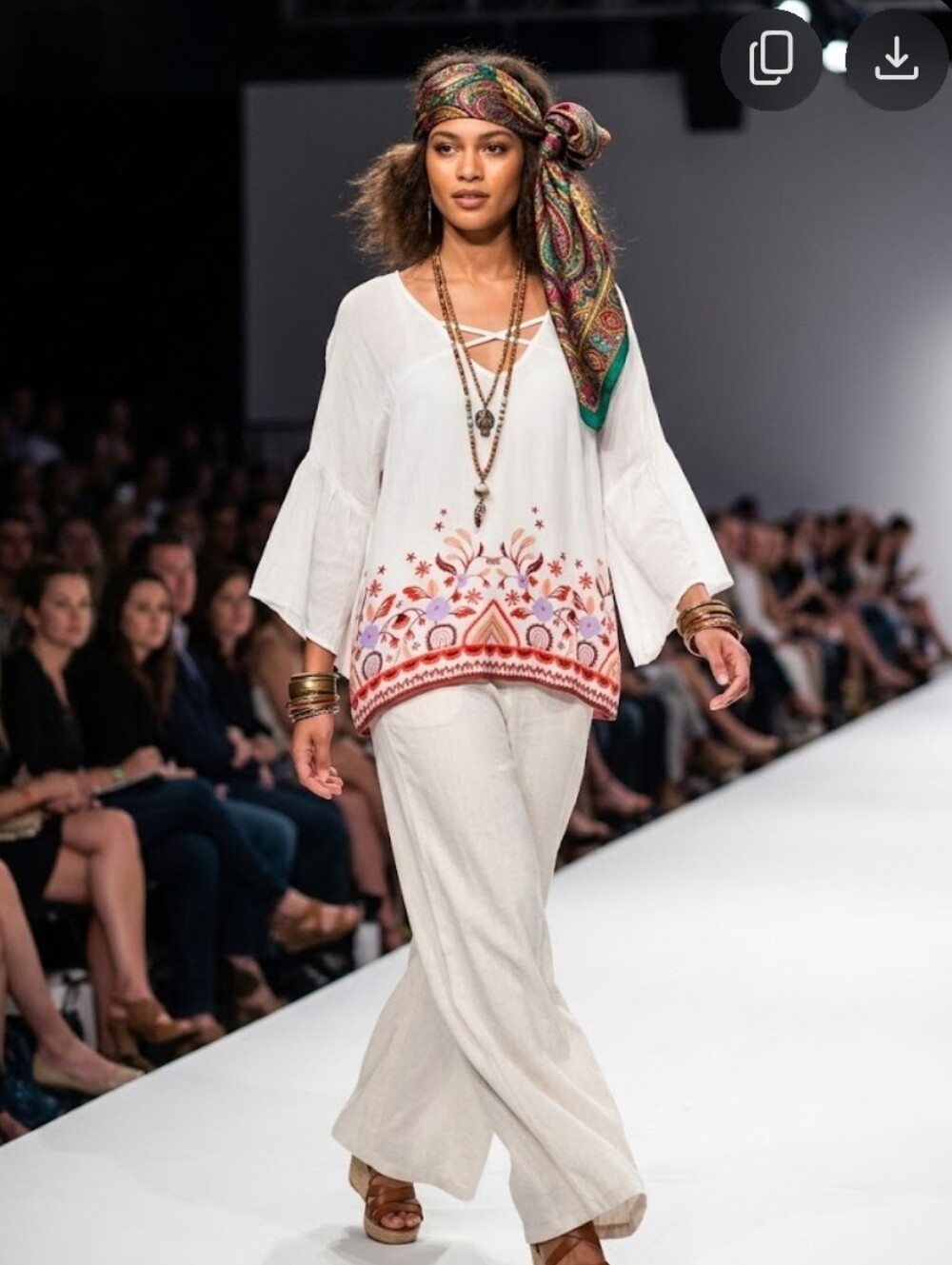 a.n.a White Embroidered V-Neck Tunic with Orange & Purple Floral Border